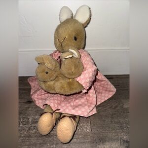 1983 Charm co. Exclusive Bunny Rabbit Stuffed Vintage 2 Babies Brown Easter Toy